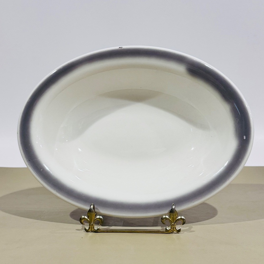 Homer Laughlin Best China USA FA 10" Oval Serving Bowl Gray Stripe - Paint Error